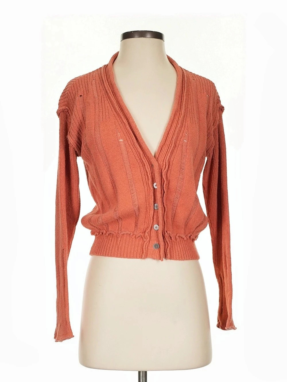 Free People Rib Button Front Cardigan Orange